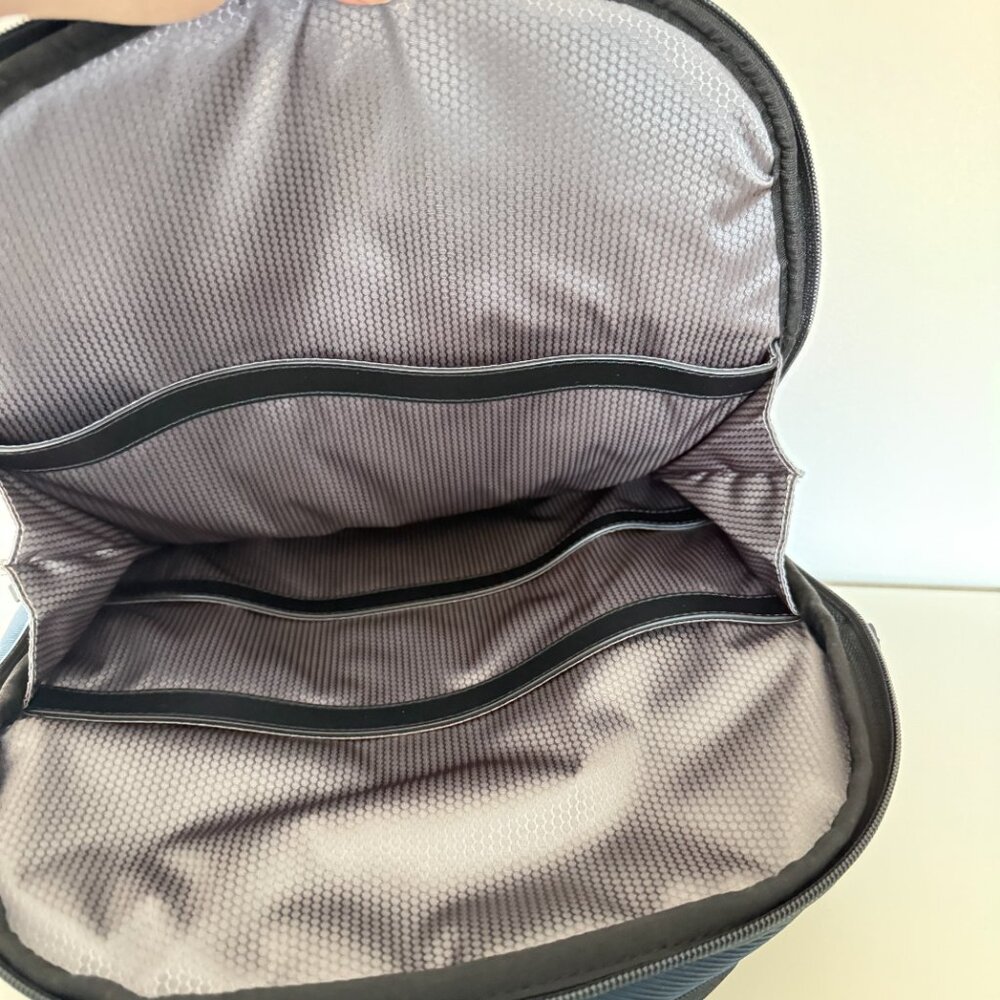 Mont Blanc Backpack Navy Blue Black Leather Trim Computer Slot - Picture 7 of 8